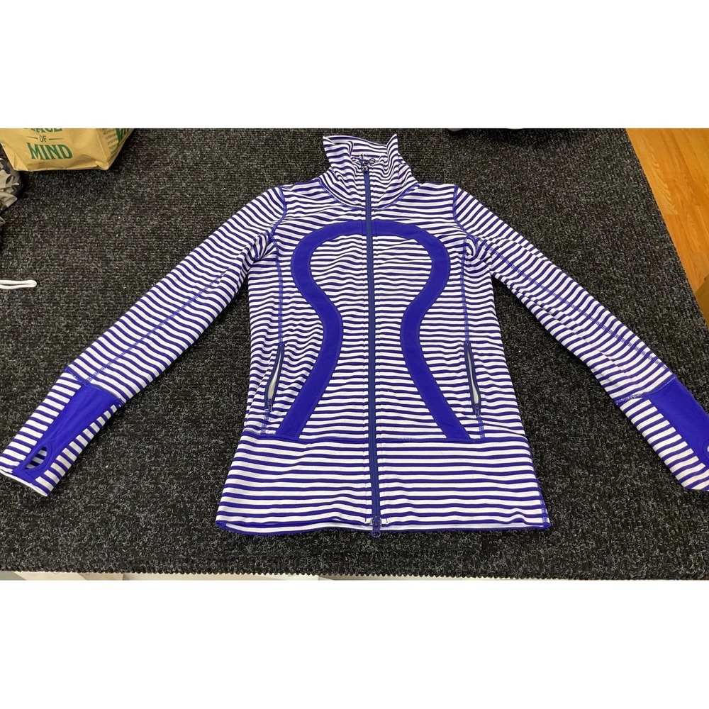 Lululemon Define Jacket Size 4 Purple White Stripe Full‎ Zip Thumbholes